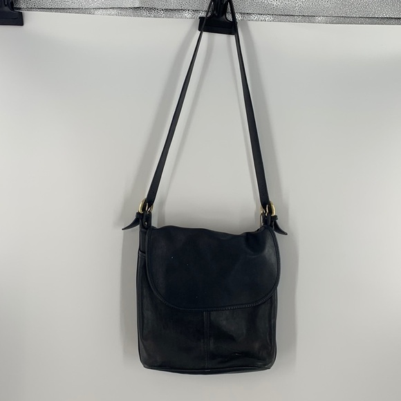 VINTAGE COACH LONG STRAP LEATHER HANDBAG BLACK SERIAL 0623-336 - Picture 1 of 8